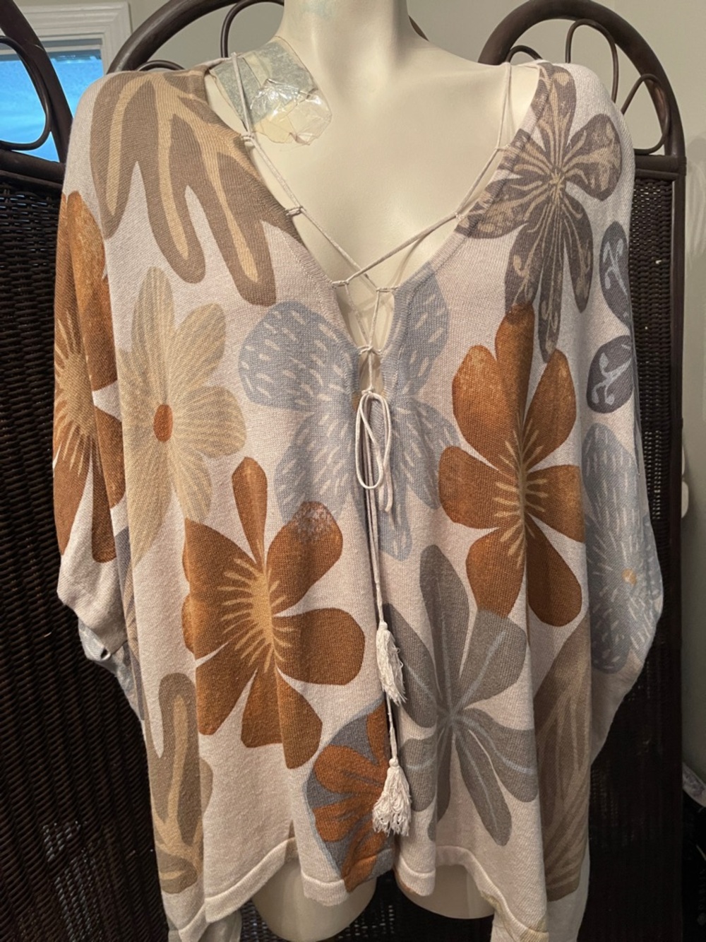 Sigrid Olsen Floral Tie-Front Tunic in Taupe, Brown & Gray